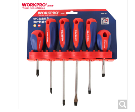 万克宝（WORKPRO）6PC柳叶柄带磁性螺丝刀套装 十字一字梅花起子 五金工